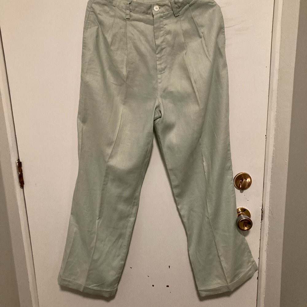 Mint coloured linen trousers